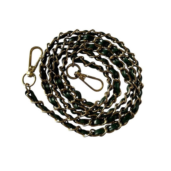 Fashion Gold Tone Hunter Green Faux Leather Replacement Bag Chain - Picture 1 of 11